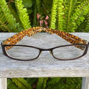 Bebe Peekaboo Tigress Brown Cheetah Eyeglass Frames Rectangle Shape 53-18-135